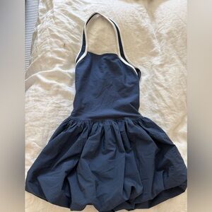 Abercrombie & Fitch Navy Blue Halter Skater Dress with White Trim